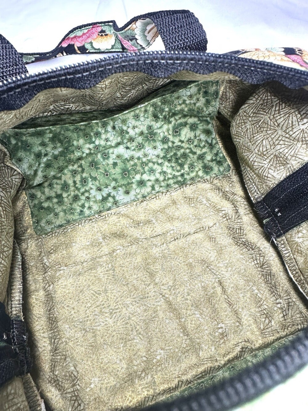 Artisan Quilted Floral Bag Asian Crane Phoenix Bird Peony Pattern Tote - Picture 6 of 8